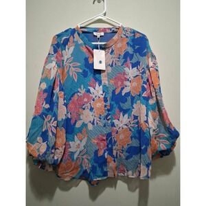 Fate Floral Print Blouse Size L Round Neck Long Sleeve Button Up Top Cottagecore